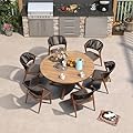 PURPLE LEAF 7 Pieces Round Outdoor Dining Set Patio Furniture Set Aluminum Rattan Wicker Outdoor Dining Table and Chairs for Lawn Garden Backyard Brown