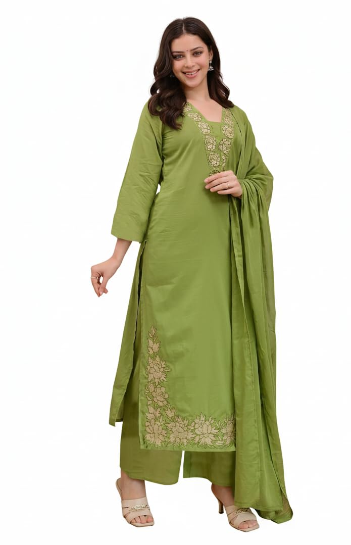 Klosia Women Solid Embroidery Kurta and pant set With Dupatta image 4