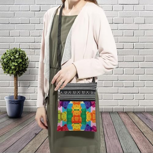 Colorful Gummy Bear Messenger Bag Small Ethnic Pattern Printed Adjustable Strap Crossbody Zipper Bag Colorful Gummy Bear Phone Bag Wallet Cute Shoulder Handbag for Women Friends -13