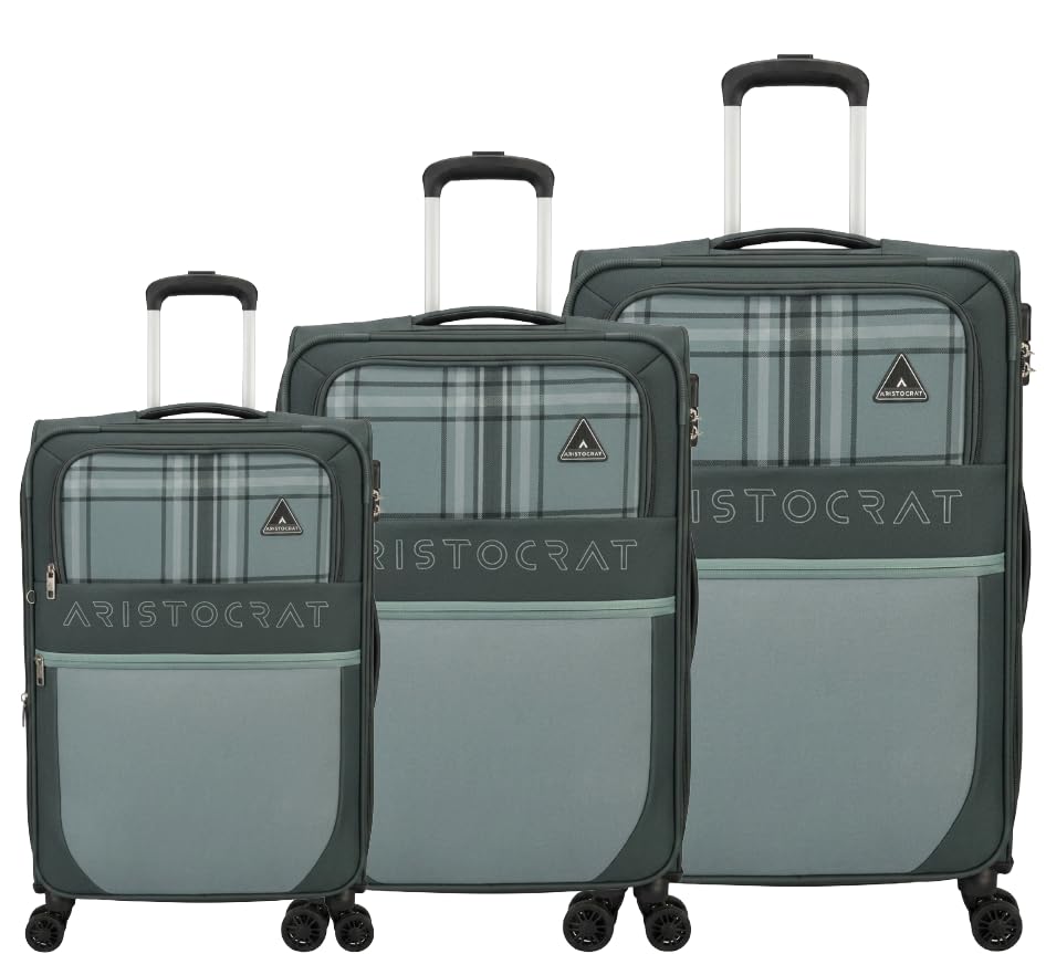 Image of VIP Aristocrat Softsided Polyster 8 Wheels Spinner Luggage with Premium Fabric,Jumbo Sizw,Spacious Interior,Expander and 3 Years International Warranty (Dark GRREN, Set of 3)