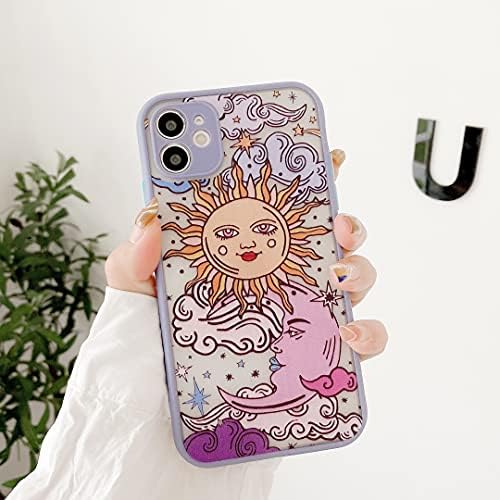 Compatible with iPhone 11 for Girl Woman,Cute Sun Moon Cartoons Pattern Slim Design, Protective Hard PC Back with Soft Shockproof TPU Bumper Phone Case for iPhone 11- Purple