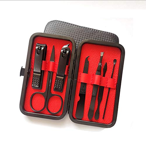 Uouteo Kits de cortadores de unha, 7 peças, preto, kit de manicure pedicure com estojo de viagem