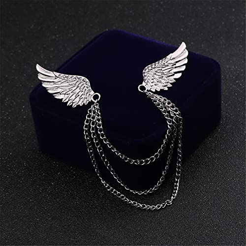 Image of WCRAZYE Shiny Rhinestone Metal Feather Lapel Pin Angel Wings Tassel Chain Brooch Collar Pins for Women Girls Men's Animal Eagle Pin Suit Sweater Shawl Coat Breastpin Accessories