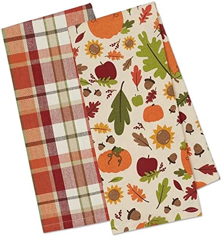 DII Fall Basics Kitchen Dishtowel Collection Printed & Plaid Fall...