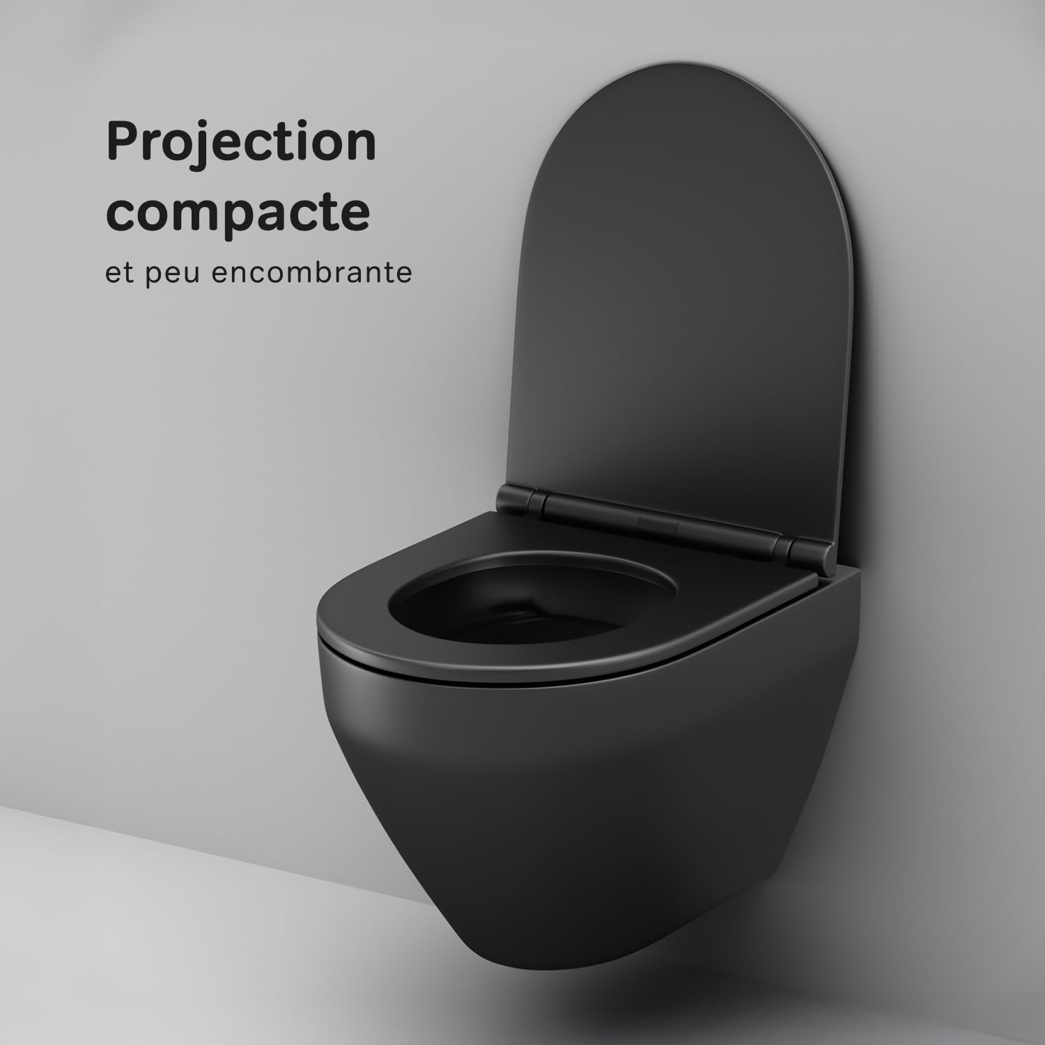 AM.PM Spirit 2.0 WC suspendu avec abattant, système de nettoyage Spirit FlashClean, chasse d'eau profonde, sans bride, avec couvercle, noir