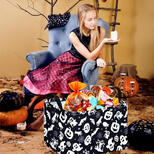 Image of Happy Halloween Ghost Storage Basket Gift Laundry Bins Collapsible Storage Baskets Box Laundry Nursery Hamper for Home and Office Decoration with Handles