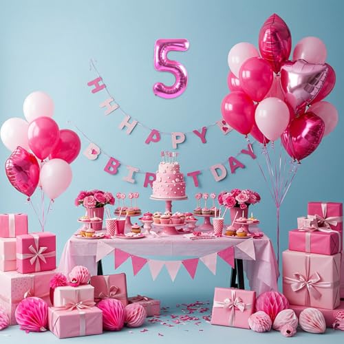 Image of TONIFUL Number Balloon 16 Inch 10 Pcs Hot Pink 0-9 Birthday Number Balloons | Small Custom Digital Mylar Foil Ballons for Girl's Birthday Engagement Graduation Anniversary Baby Shower Party Decorations