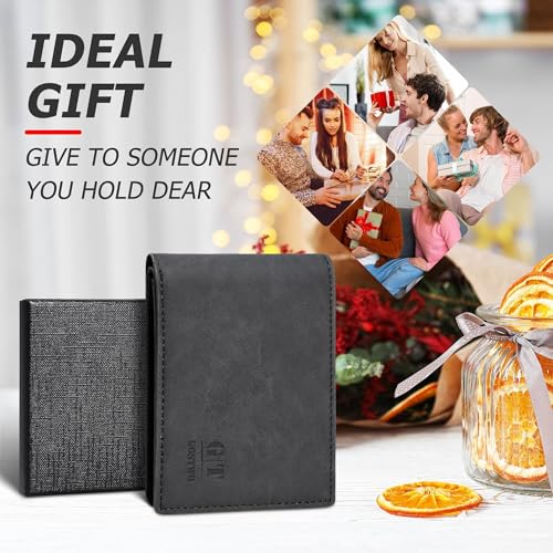 Image of Gostwo Mens Slim Bifold Wallet, RFID Blocking with ID Window & Card Slots | Faux Leather, Slim Front Pocket Fit, Multi Card Slots, RFID Privacy Protection, Gift for Men, Boy, Teen