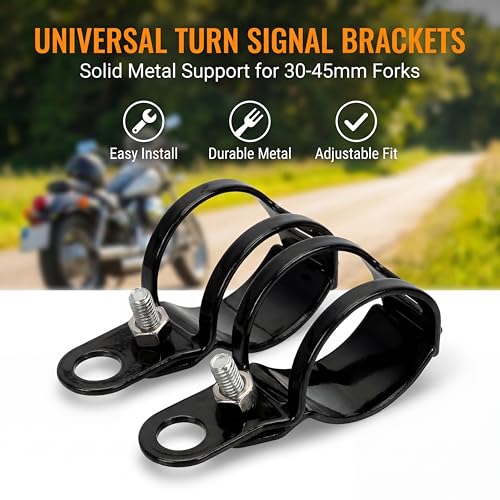 Image of ANKIA 1 Pair Universal Metal Motorcycle Turn Signal Indicator Light Bulb Lamp Mounting Brackets Clamp Holder Support for 30-45mm Front Fork Accessories (Turn Signal Brackets-Black)
