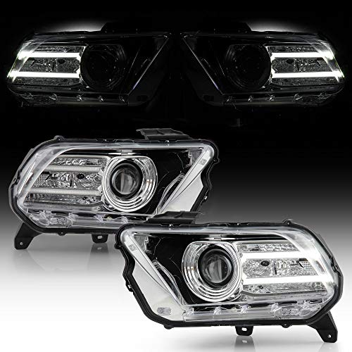 ACANII - For [Halogen Model] 2010-2014 Ford Mustang Chrome Housing LED Tube Projector Headlights Headlamps Left+Right