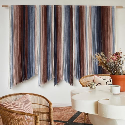 Image of IOWER Macrame Wall Hanging Dip Dye Large Yarn Wall Art for Living Room Bedroom Boho Home Decor Modern 57 inch W x 35 inch L
