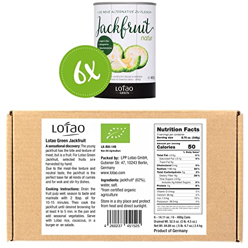 Lotao Organic Jackfruit Canned In Water (6X 14 Oz), No-Meat Vegan Chicken | Fresh Young Jack Fruits Canned - Natural Plant-Based Vegan Meat | Vegetarian Vegan Food Like Meat Substitute For Tofu Tempeh #TOP5