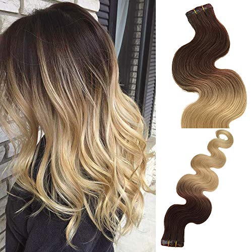 Tape in Body Wave Hair Extensions Wavy Two Tone Ombre Dark Brown with Bleach Blonde Seamless Skin Weft Human Remy Human Hair Extensions for Women 18" 40g 20Pcs/Packageâ€¦