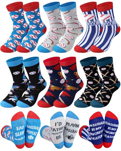 Haysandy - Haysandy 6 Pairs Novelty Sports Socks for Boys Kids Athletic Crew Sock for 8-12 Kids Gift(Baseball) - -31%