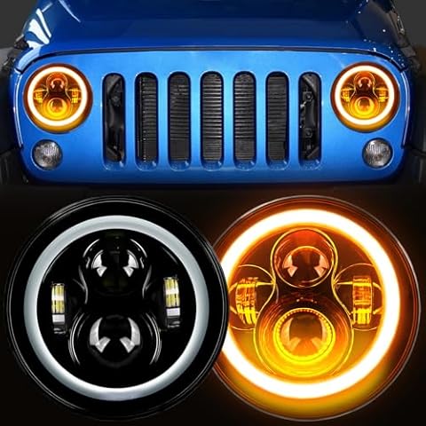 Aukmak 7 Inch LED Halo Headlights fit for Jeep JK Headlights with DRL and Turn Signal Lights fit for Jeep Wrangler Headlights CJ TJ DOT H6024 LED Headlamp for Chevy for Miata Cover
