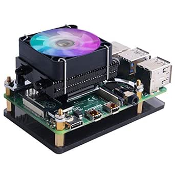 GeeekPi Raspberry Pi Low Profile CPU Cooler, Raspberry Pi Horizontal Ice Tower Refroidisseur, RGB Ventilateur avec Raspberry Pi radiateur pour Raspberry Pi 4 modèle B &amp; Raspberry Pi 3B +/3B (Noir)