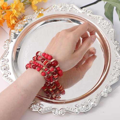 Stackable Red Bracelets for Women，Boho Bracelets for Women Stackable Friendship Wrap Bracelet Multi-Layer Beaded Crystal Stretch Bracelet Boho Gemstone Party Favors4