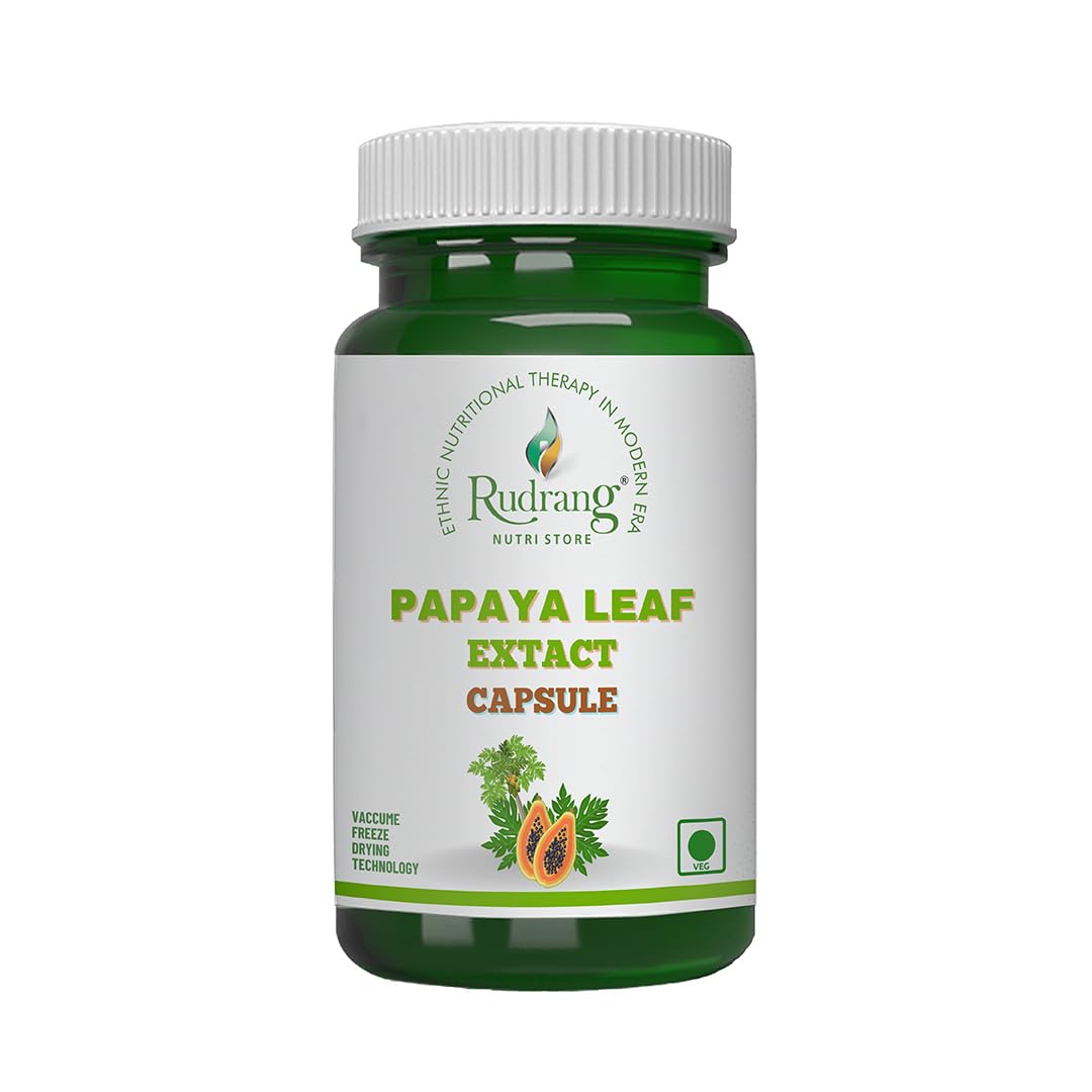 Rudrang Nutri Store Papaya Leaf Extract Capsules | 400 mg | 60 Capsules | Pack of 1 | Now With Gelatin Capsule Shells