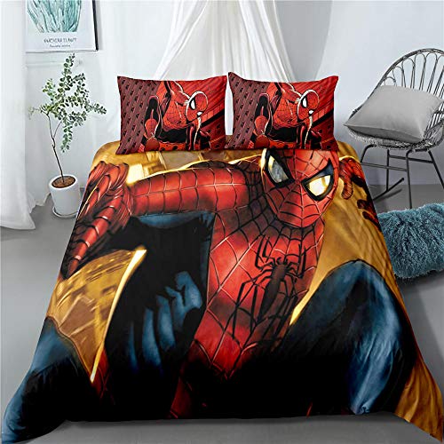 MEIPINPAI Juego De 3 Piezas Fundas Nordicas Doble Juego De Cama con Estampado 3D Spider-Man 100% Microfibra con Cremallera - 1 Funda Nórdica + 2 Fundas De Almohada