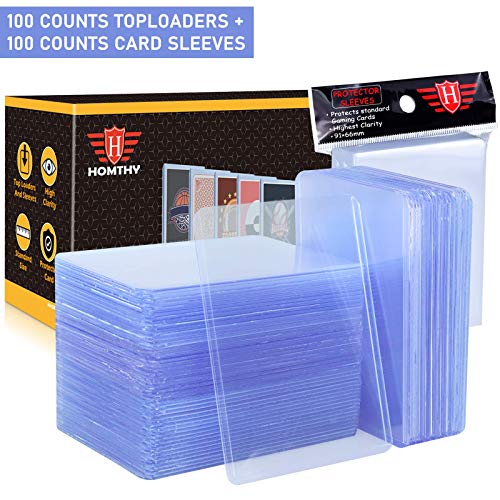 200 Counts Trading Card Sleeves TopLoader Set, Top Loader Penny Sleeves fit for Trading Card, MTG, Yugioh, Pokemon Card (Include 100 Thick Sleeves & 100 Soft Sleeves)