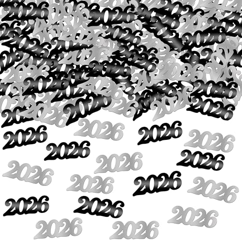 Image of KatchOn, Black and Silver 2026 Confetti - Pack of 500 | Graduation Confetti 2026, Balck and Silver Grad Party Supplies 2026, Graduation Decorations 2026, 2026 Graduation Table Decorations