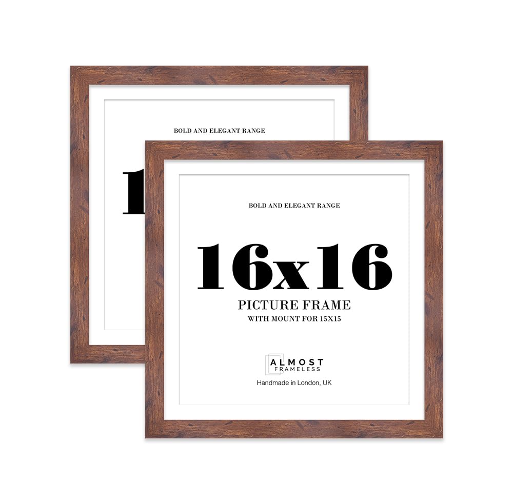 16x16" Rustic Wood Square Frame With Mount for 15x15" Pictures 28mm Edge Frame Display with Wall Hooks, 2 Pack