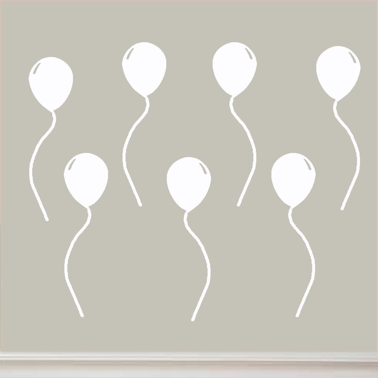 Balloon Decals Vinyl Wall Art Stickers Peel and Stick 7 Pack Colorful Balloons (White)