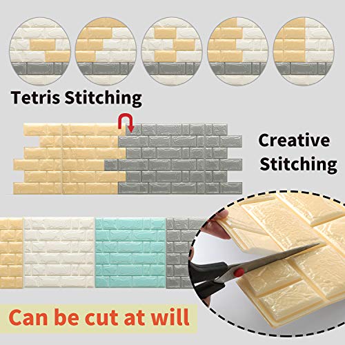 WADILE 3D Wallpaper Brick 20PCS Self Adhesive Peel and Stick Removable Wall Panels Waterproof PE Foam for Bathroom Living Room Home Decoration