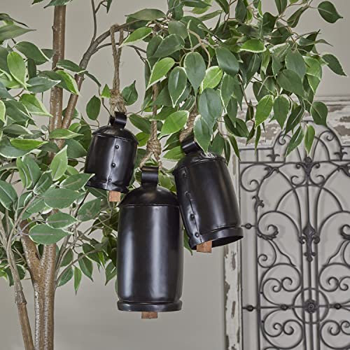 Deco 79 Metal Tibetan Inspired Decorative Cow Bells with Jute Hanging Rope, Set of 3 10 Inch,8 Inch,6 InchH, Black - Image 2