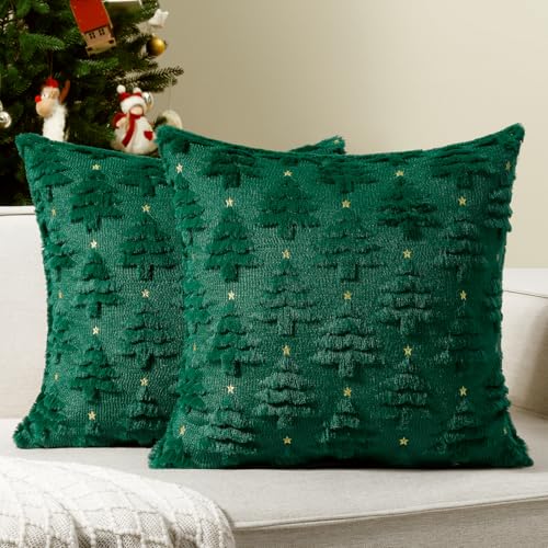 Softalker Christmas Throw Pillow Covers 18 x 18 Inch Set of 2, Xmas Winter Christmas Tree...