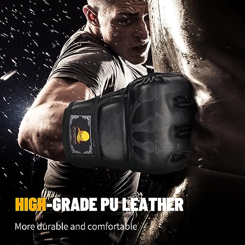 Foto von ZooBoo MMA Handschuhe, Halbfinger MMA Boxhandschuhe mit verstellbarem Handgelenkband, UFC Handschuhe für Kampfsport, Sanda, Sparring, Boxsack-Training Herren Frau Kinder
