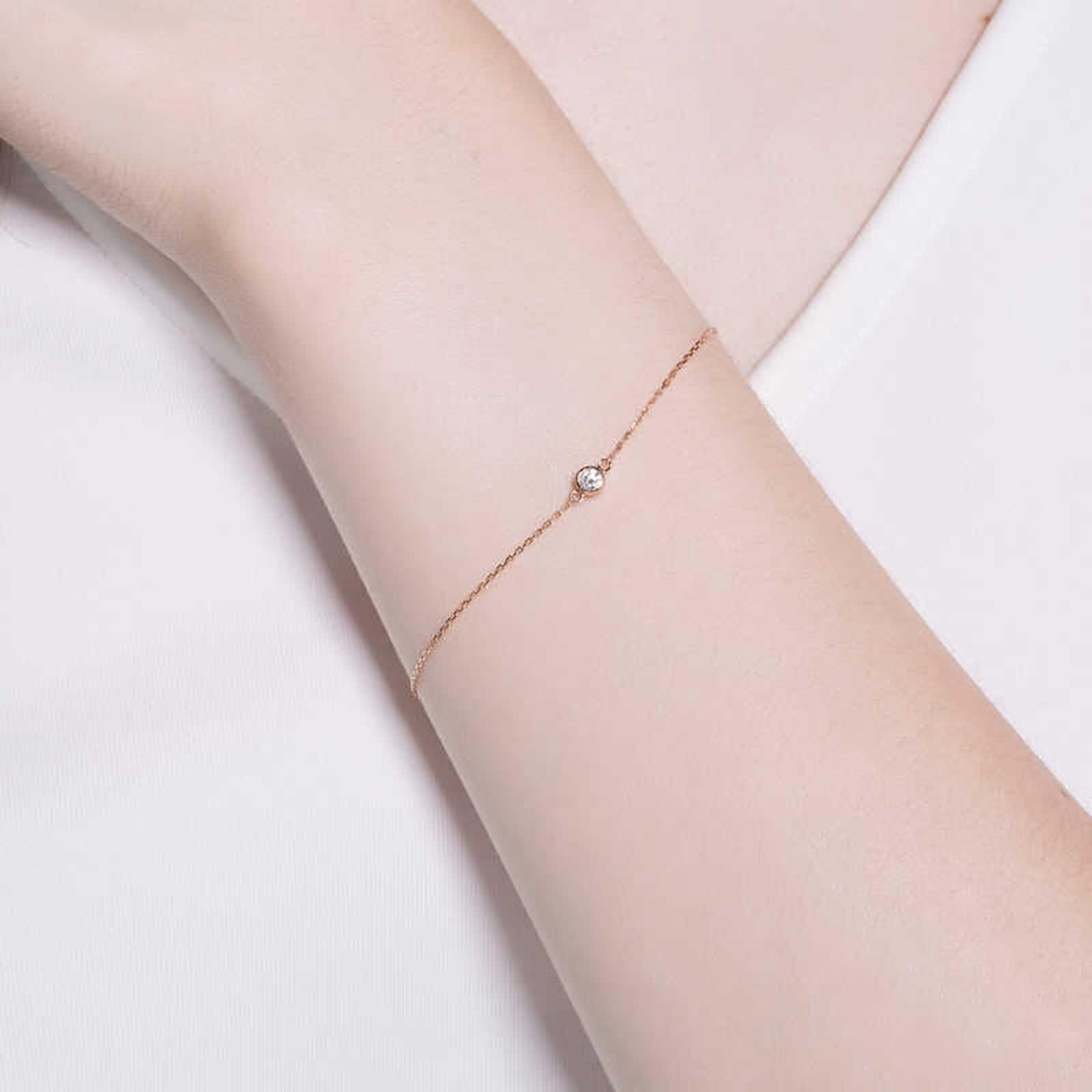 Pulsera de oro rosa, pulseras de joyería para mujer, diamantes blancos de 0,08 quilates, cadena redonda
