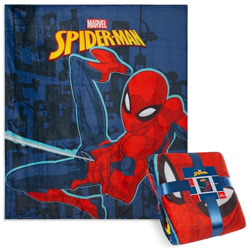 Disney Stitch Fleecedecke 150x130cm - Superweiche Kuscheldecke Kinder für Sofa und Bett - Gemütliche Decke Kinder (Blau Spiderman)