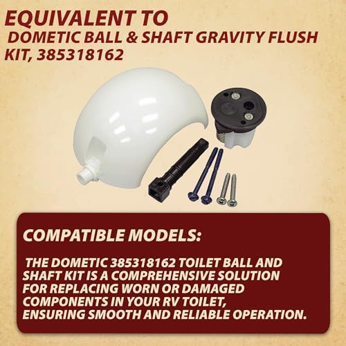 Image of Pellethead Dometic 385318162 Flush Ball & Shaft Assembly Kit for RV Toilets Fits Sealand VacuFlush Traveler Models Replaces 600342537 600342766 9108559136 318162