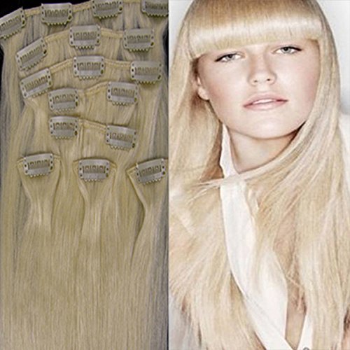 8PCS 100% Remy Real Human Hair Clip in Extensions 20" Straight (1B Natural Black)