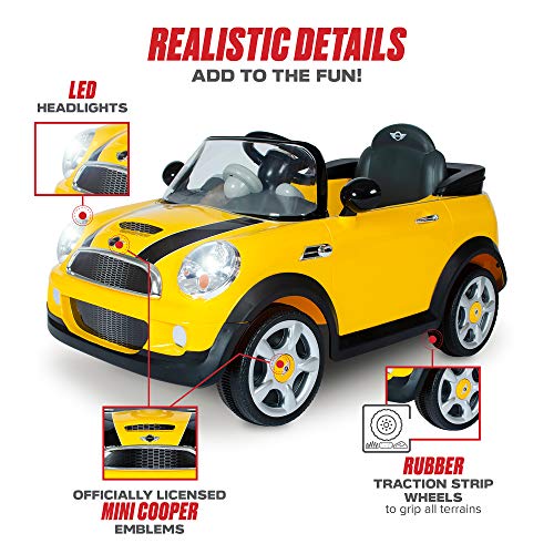 Rollplay 6V Mini Cooper Kid's Ride-On Car - For Boys & Girls Ages 3 & Up - Battery-Powered Ride On Toy - Yellow