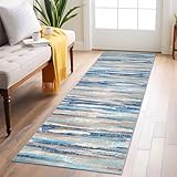 Lansny Abstract Runner Rug 2x6, Blue Washable Hallway Runner Rug Non-Slip, Soft Printed Kitchen Runner, Thin Faux Wool Runners for Hallways, Modern Floor Carpet for Entryway Bedroom Hall Indoor