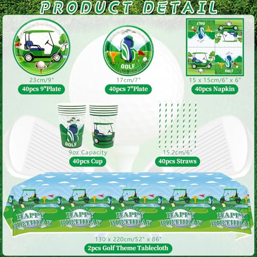 Obussgar Golf-Partydekoration – Golf-Geburtstagsparty-Geschirrzubehör einschließlich Teller, Becher, Servietten, Tischdecken, Strohhalme – für 20 Personen
