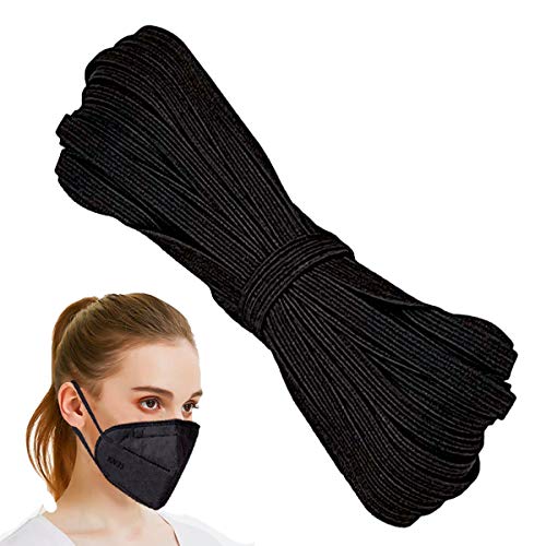 3mm, 2m | Flat Elastic Cord for Masks - Black | Elastic String, Band, Strap for Sewing, DIY Mask Making, Clothes