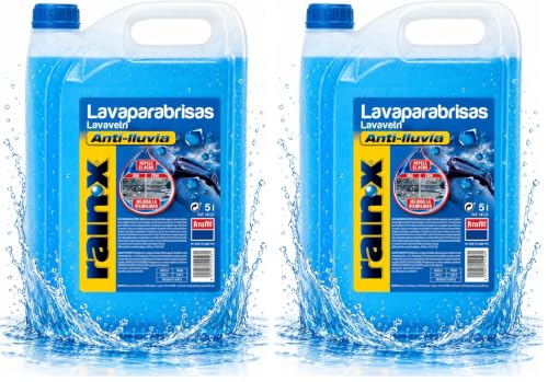 Rain-X Limpiaparabrisas Coche Concentrado con Tecnología Hidrofóbica Antilluvia – Visibilidad Superior y Protección hasta -5ºC - Fórmula Repelente de Agua – No deja Manchas - 5L (Paquete de 2)