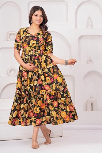 Image of The Moon Star Women's Cotton Floral Printed Anarkali Maternity Feeding Kurti | Breastfeeding Dress for Mothers | Zipper Feeding Kurti,Nursing Kurti, Comfortable and Trendy Maternity Wear