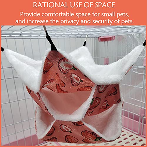 Image of LEFTSTARER Triple-Layer Sugar Glider Hammock Small Pet Animal Cage Accessories Bed for Rat Guinea Pig Ferret Hamster Chinchilla Playing Sleeping (1pcs Grey &1pcs Strawberry)