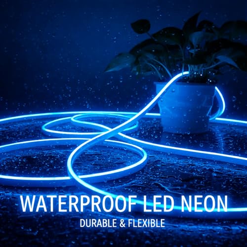 Image of Blue Neon LED Strip Light 5 Meter with Adapter | Flexible IP65 Waterproof Silicone Rope Light for Indoor and Outdoor Bedroom, Ceiling, Gaming Room, Party & Decoration