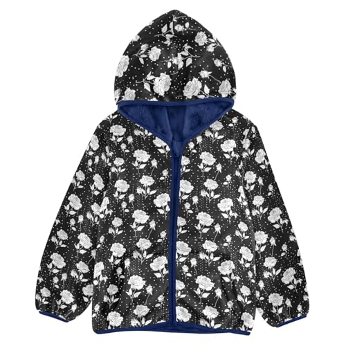 Rose Flowers Boys Fleece Coat,Children's Zip-Up Hoodie Jacket,Baby Warm Fashion Outerwear 3-10T,A113346