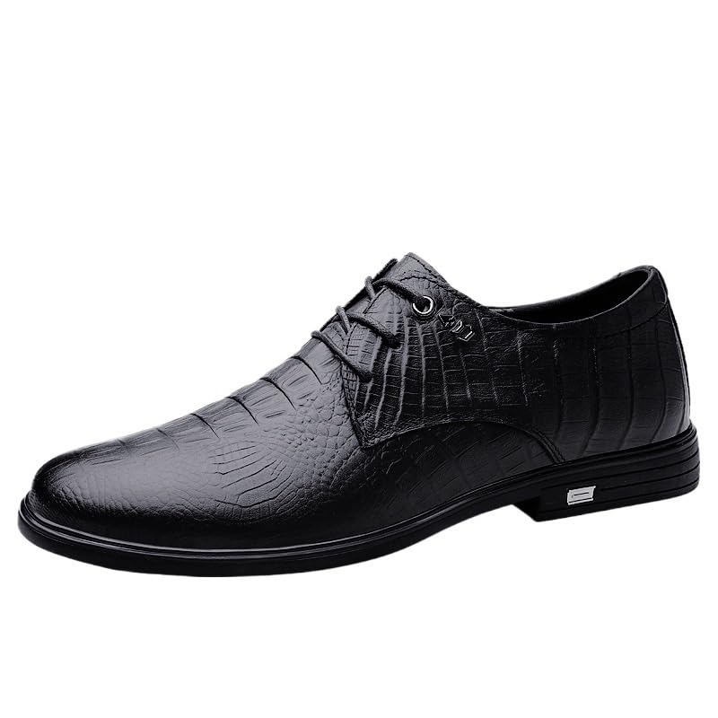 Men’s Formal Oxford Shoes Leather Lace-Up Dress Footwear Black Tuxedo Pointed-Toe for Office Wedding Events