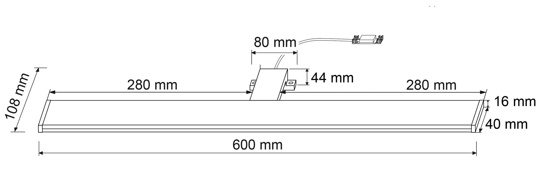 SEBSON Lampa LED do lustra 60 cm, łazienka IP44, lampa montażowa + lampa zaciskowa, neutralna biel 4000 K, 600 x 108 x 44 mm, 12 W, 900 lm, aluminium, oświetlenie do makijażu