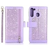Nadoli Hülle für Samsung Galaxy A21 Handyhülle,PU Lederhülle Glitzer Magnetverschluss Kartenfächern Standfunktion Cover Brieftasche Flip Wallet Cover,Lila