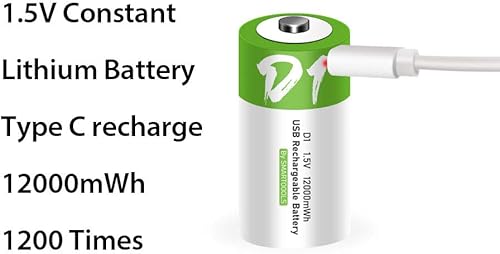 Miniatura 4 de Batería recargable de iones de litio USB D, batería D recargable de alta capacidad de 1.5 V 12000 mWh, carga rápida de 4 horas, 1200 ciclos con