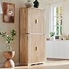 Fluted Pantry Cabinet 72 Tall Modern Storage Cabinet with 4 Doors Organizer Drawer and Adjustable Shelves Wood Cupboard for Kitchen Dining Room Living Room and Bathroom Natural Oak