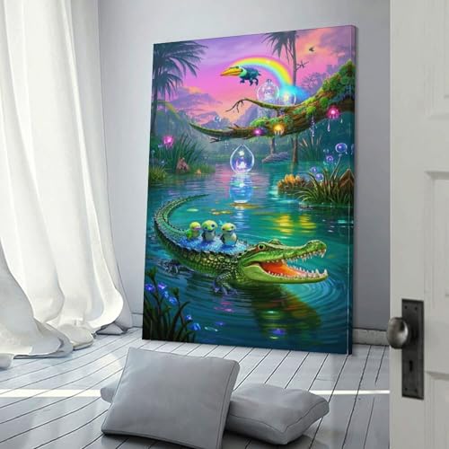 Toile résistante salon fresque crocodile 3D MEFESE aux couleurs durables